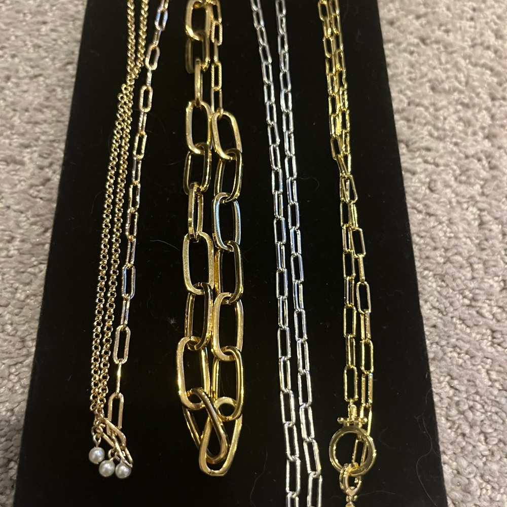 Gold and Silver Necklace Set with Unique Chain Designs